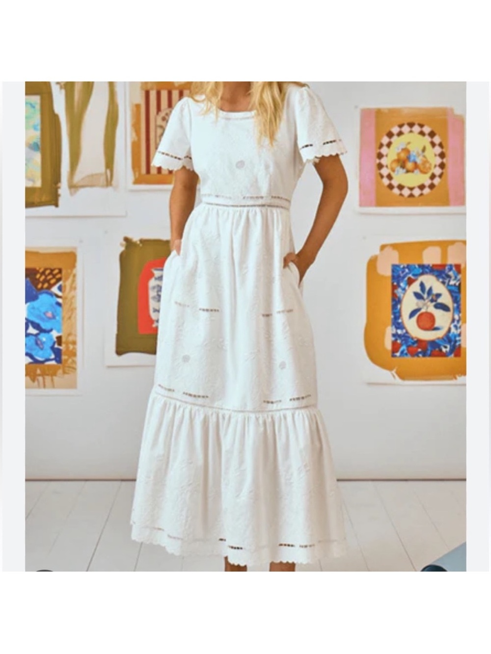 Hunter Bell Marley Flutter-Sleeve Embroidered Eyelet Midi Dress - Picture 2 of 13